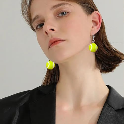 Peasimy Tennis Dangle Earrings for Women Tennis Sport Ball Earrings for Sport Player Lovers (Green)
