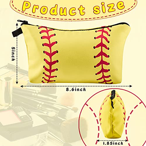 4 Pieces Sport Makeup Bags Sport Cosmetic Bags Sport Pouch Bag Travel Portable Travel Toiletry Bag for Women, Team Player (Yellow,Softball)