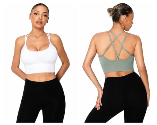 Sykooria Sports Bras for Women Sexy Yoga Bra Longline Sports Bra Low Impact Sports Bra Workout Crop Tops 5 Pack