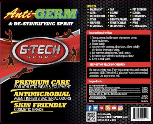 4oz GTech Sport Spray Deodorizer For Apparel, Equipment, Gyms, and Fitness Centers | Refresh. Restore. Protect.