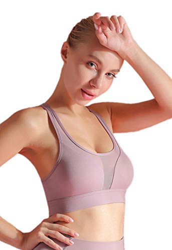 Women's Sports Yoga Bra with Pocket Sports Bra at Back (Purple, XL)