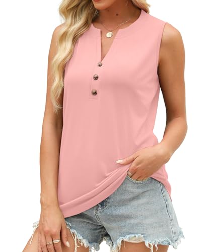 XMTOPYE Summer Clothes for Women V Neck Sleeveless Tank Tops Casual Soft Trendy Clothes Workout Blouses Coral Pink