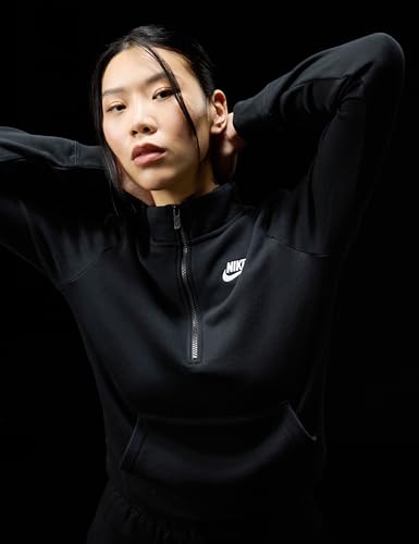 Nike Women's Sportswear Club Fleece 1/2-Zip Sweatshirt, Black/White, Large