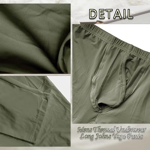 Mens Thermal Underwear Bottoms Activewear Leggings Long Johns Underpants Activewear Yoga Pants Green