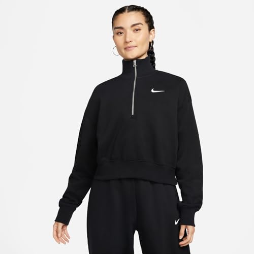 Nike Women's Sportswear Phoenix Fleece 1/4-Zip Cropped Sweatshirt, Black/Sail