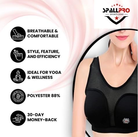 Spall Pro Women Sports Bra – Ladies Chest Protector with Chest Guards & Workout Bra - Women Training Sports Bra - Sports Bra Push Up Bra Yoga Bra Running Bra Workout Bra -Black/Large