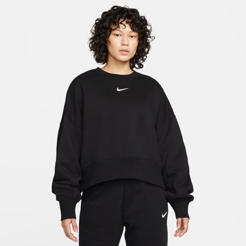 Nike, Women's, Sportswear Phoenix Fleece Over-Oversized Crew-Neck Sweatshirt, Black/Sail, XL