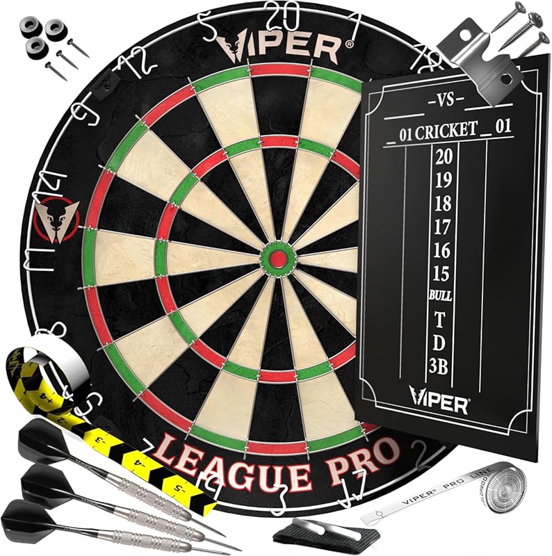 Viper League Pro Regulation Bristle Steel Tip Dartboard Starter Set wi