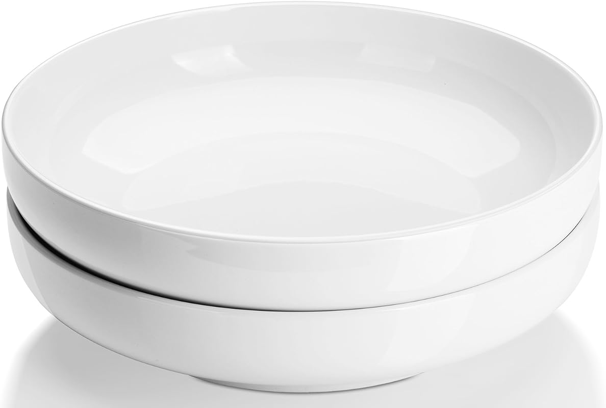 Almark Slimline Pasta Bowls Set of 2, 65 oz Large Ceramic Serving Bowl