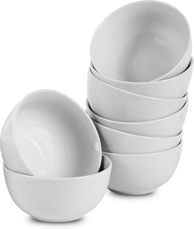 Klikel 18 oz White Porcelain Soup Bowls Set of 8, Classic Coupe Style
