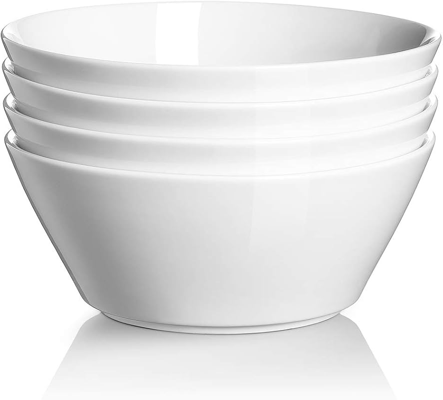 White Ceramic Soup Bowls Set of 4, 32 Ounces for Ramen, Pasta, and Sal