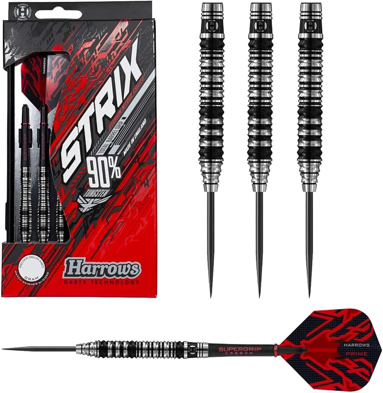 Harrows Strix 90% Tungsten Steel Tip Darts – Straight Parallel Barrel,