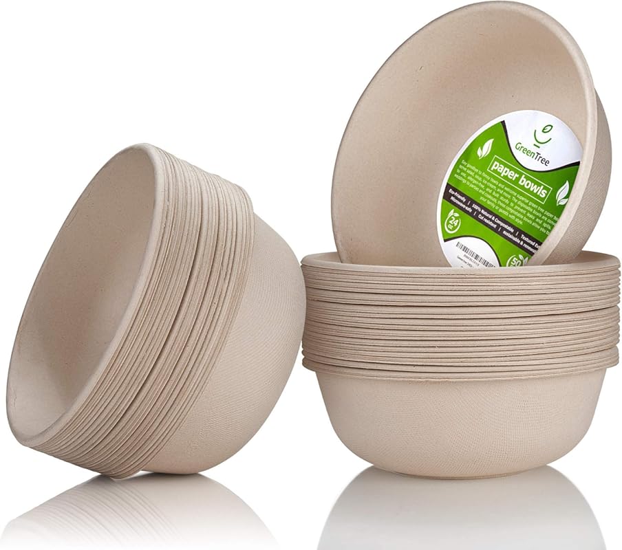 50-Pack Compostable Paper Bowls, 24 oz Biodegradable Bowls for Soup, S