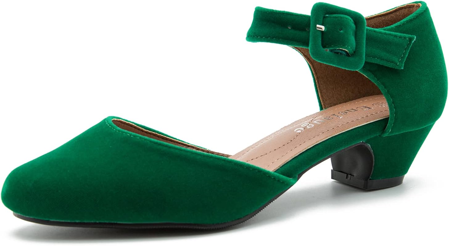 Enelauge Women's Ankle Strap Closed Toe Low Chunky Heel Dress Work Pum