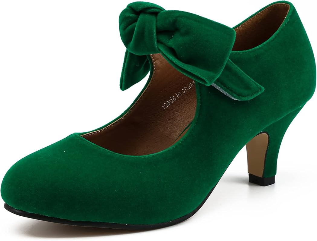 LIURUIJIA Women's Bow Heels Mary Jane Kitten Heel Pumps Round Toe Low 
