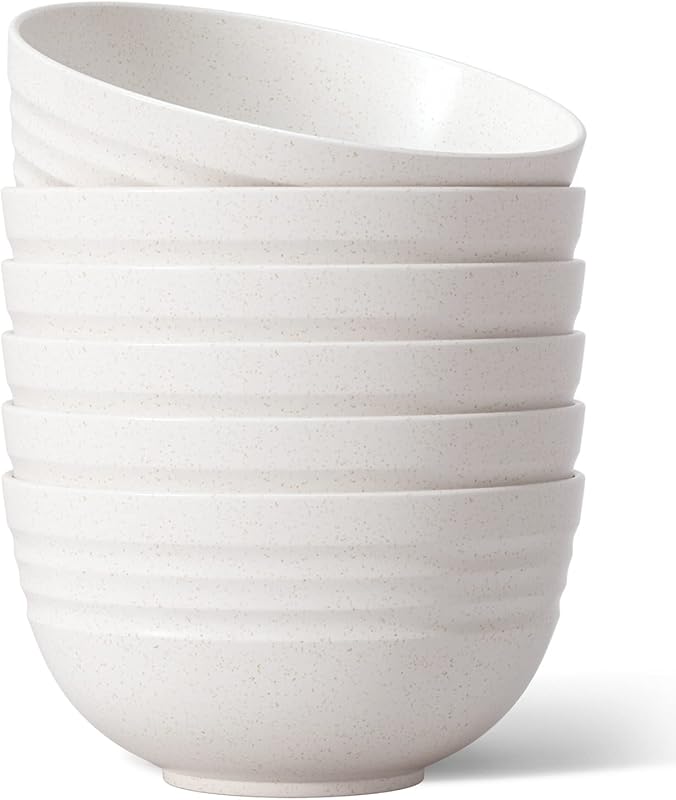 Unbreakable Wheat Straw Bowls 25 oz, Beige, Set of 6, Microwave Safe