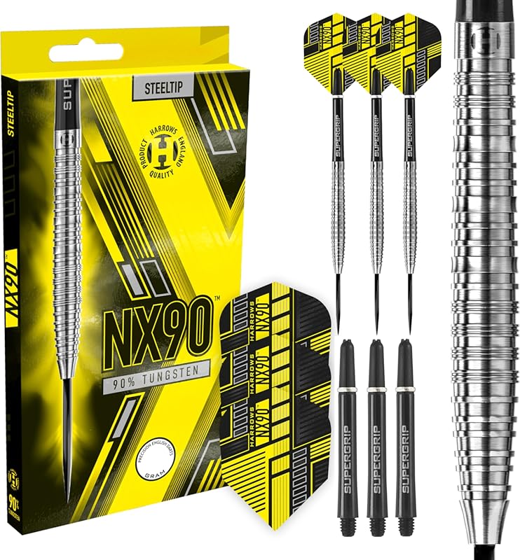 Harrows NX90 Darts, 90% Tungsten Steel Tip Darts Set, Includes High-Gr