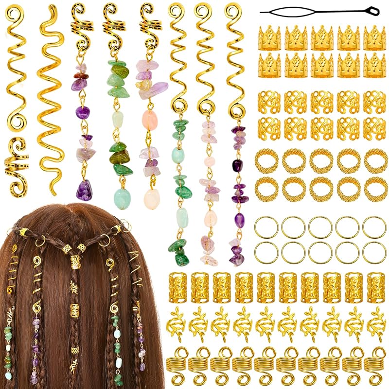 80 Natural Crystal Stone Hair Jewelry for Braids, Dreadlocks, and Wome