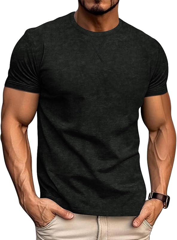LOGEEYAR Men's Athletic Washed T-Shirts Basic Crew Neck Tees Tops Caus