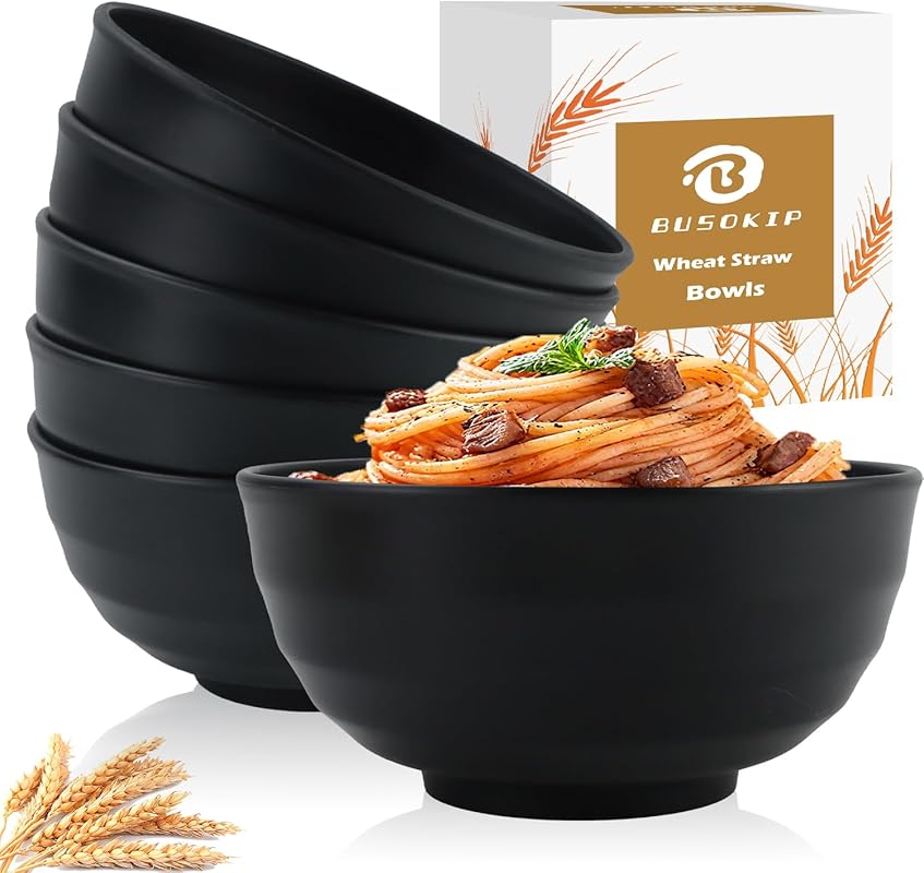 Wheat Straw Unbreakable Salad Bowls, 60 oz, Set of 6, Microwave Safe