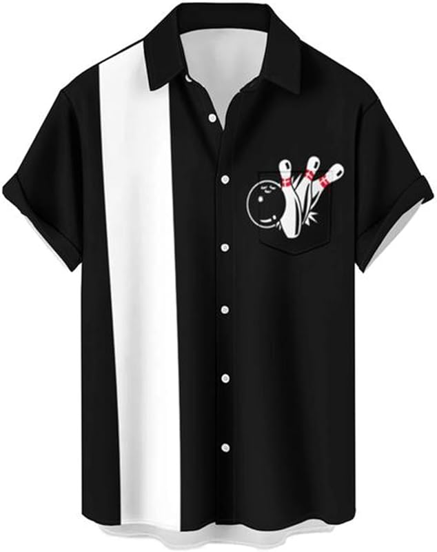 QIVICIMA Men's Retro Bowling Shirts 50s Vintage Button Down Color Bloc