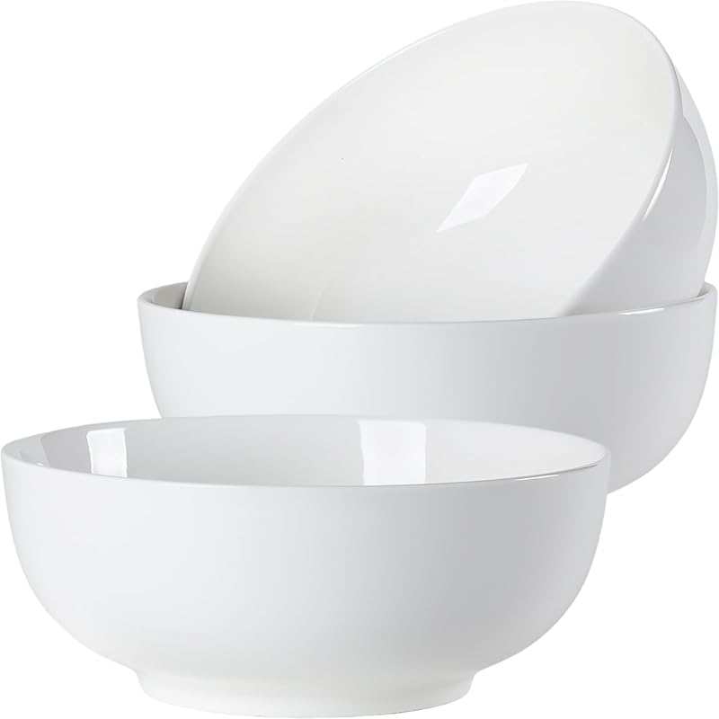 60 oz Large Off-White Porcelain Soup Bowls Set of 3 for Hearty Meals