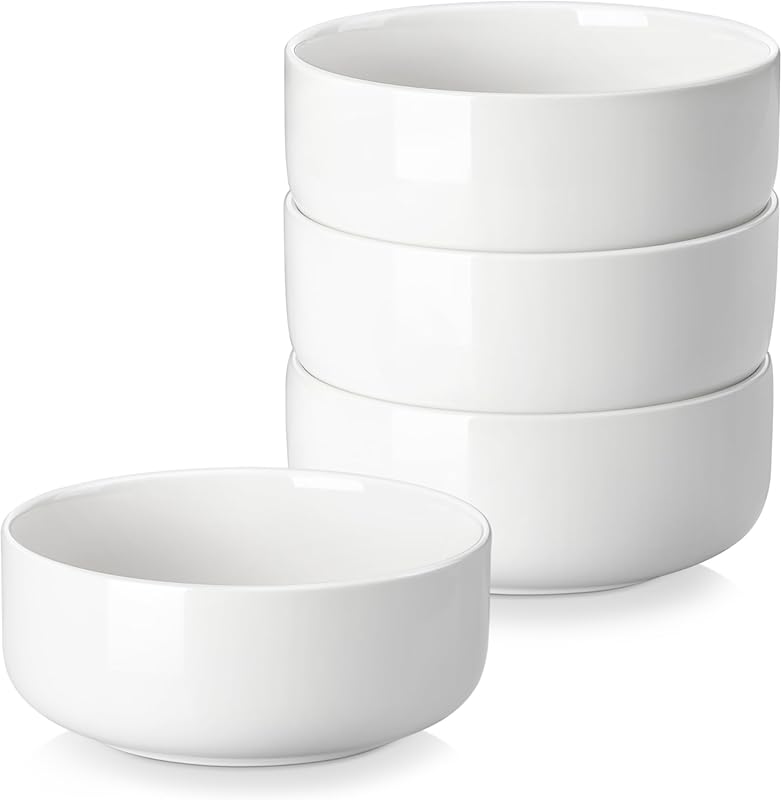 MALACASA 24 oz Ceramic Cereal Bowls, Set of 4, White, Dishwasher Safe