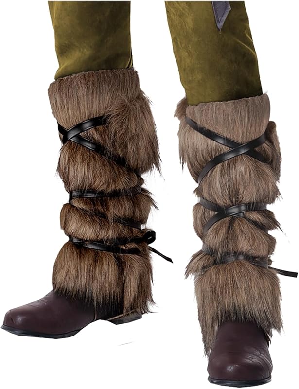 L'VOW Viking Fur Boots Covers Barbarian Fur Leg Warmers - Women Men Me