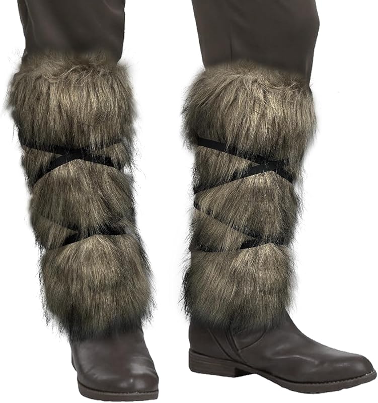 HiiFeuer Viking Artificial Fur Barbarian Leg Warmers Wrap, Medieval Fu