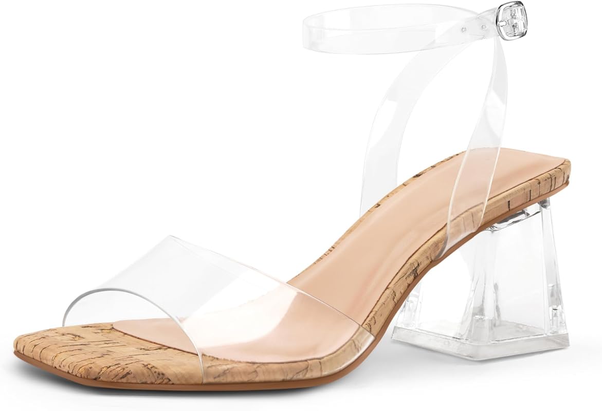 mysoft Women's Clear Heels Low Chunky Heel Open Toe Transparent Zebra