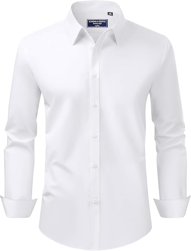 Alimens & Gentle Men's Dress Shirt Regular Fit Stretch Stain Shield Lo