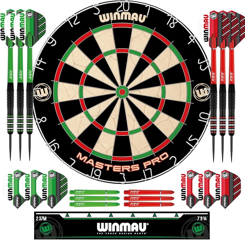 Winmau Darts - Masters Pro Premium Bristle Dartboard Set - Includes Da