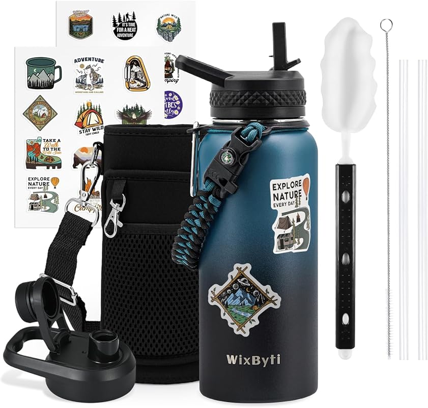 32 oz Insulated Water Bottle with Straw , Stainless Steel Triple Wall 