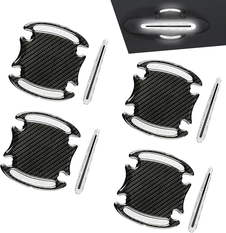 White and black carbon fiber car door bowl stickers with reflective fi