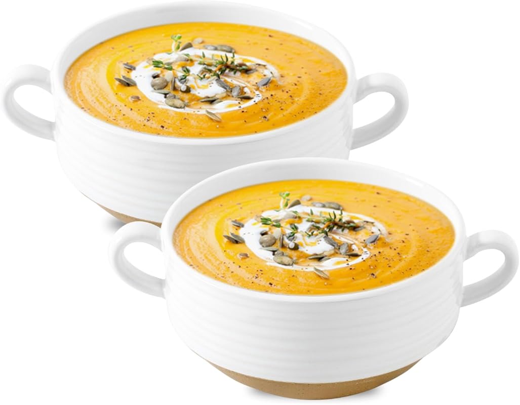 Hasense Ceramic Soup Bowls Set of 2 with Handles, 24 oz White