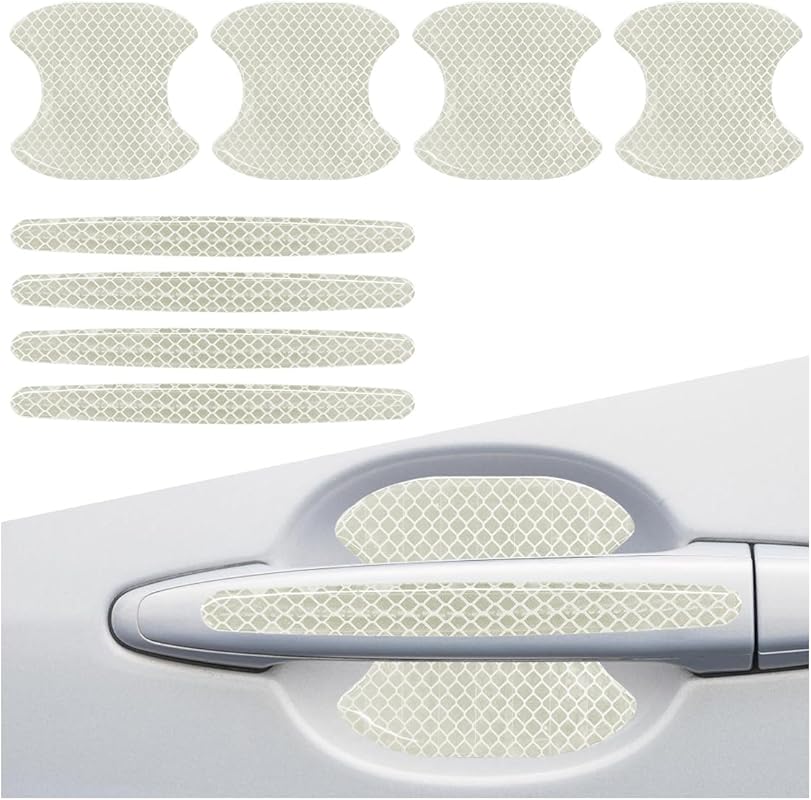 8PCS Car Door Handle Bowl Sticker, Reflective Anti-Scratch Auto Door H