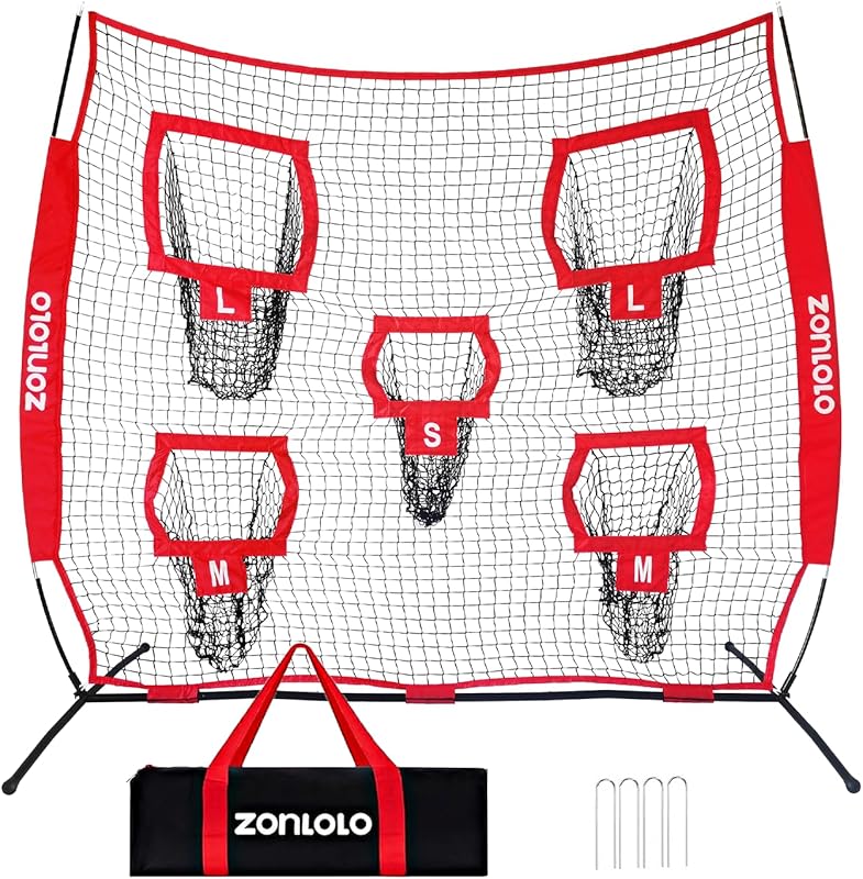7x7ft Football Throwing Net with 5 Target Sizes, Compact Carry Bag Inc