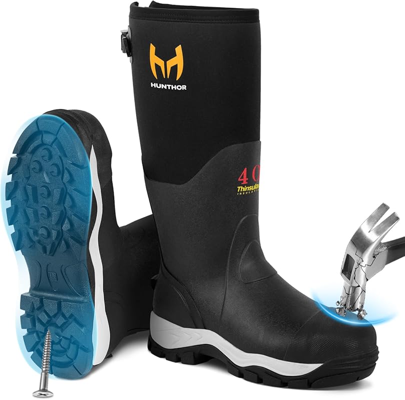 Rubber Work Boots for Men with Steel Toe, 400g Insulated, 1100N Punctu