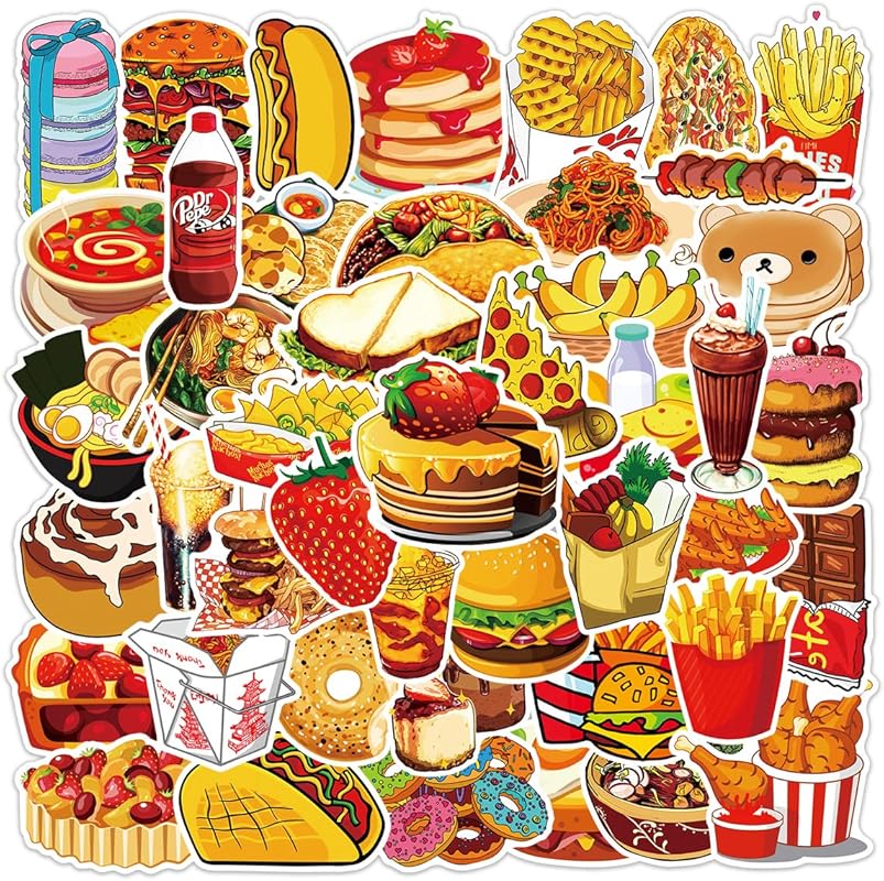 Food Stickers,50Pcs Cute Fast Food Sticker Chips Hamburger Stickers Yu