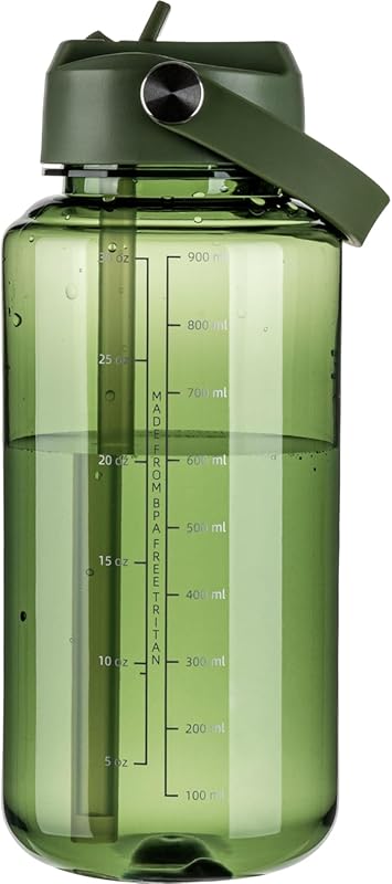 32 oz Clear Tritan Water Bottle with Straw, BPA-Free, Wide Mouth, Leak