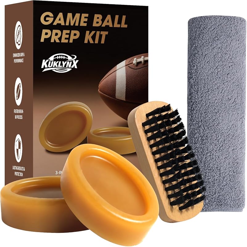 Football prep kit with wax, brush, and cloth for improved grip and lea