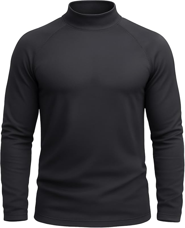 Mens Thermal Shirt Mock Turtle Neck Fleece Lined Base Layer Cold Weath