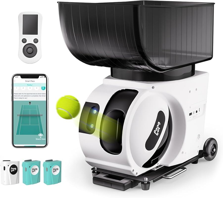 PONGBOT Tennis Ball Machine, APP and Remote Control, Custom Drills, 15
