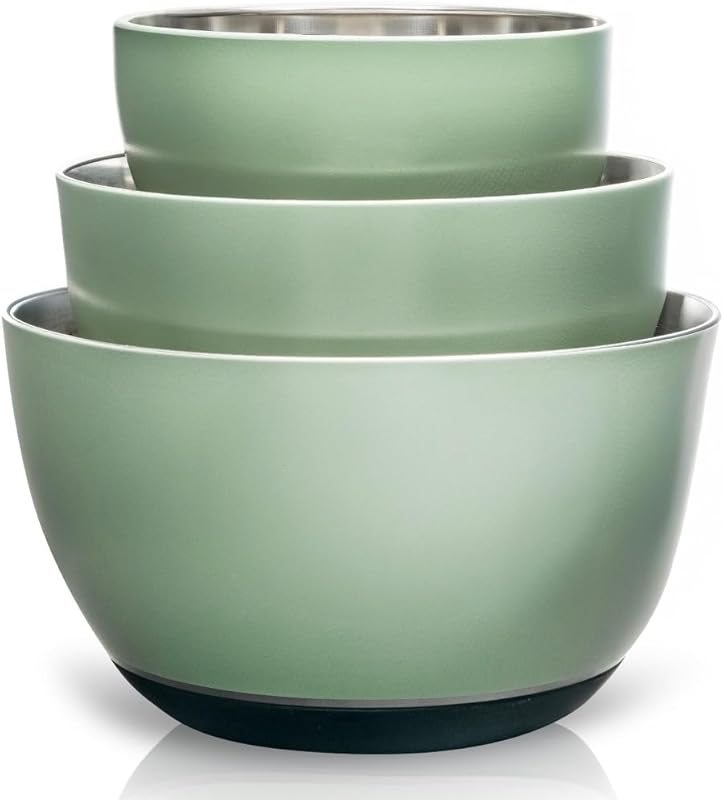 WHYSKO Stainless Steel Mixing Bowls Set of 3 with Non-Slip Silicone Ba