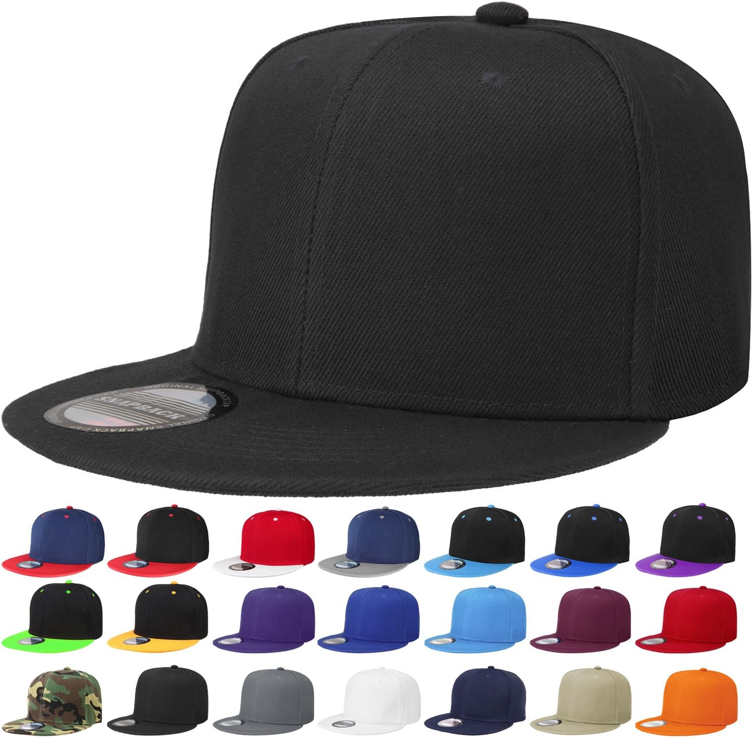 Classic Snapback Hip Hop Flat Bill Adjustable Cap in Solid Colors