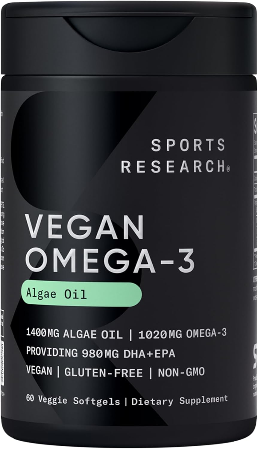 Vegan Omega-3 Algae Oil – DHA & EPA, Non-GMO & Vegan Certified, 60 Veg