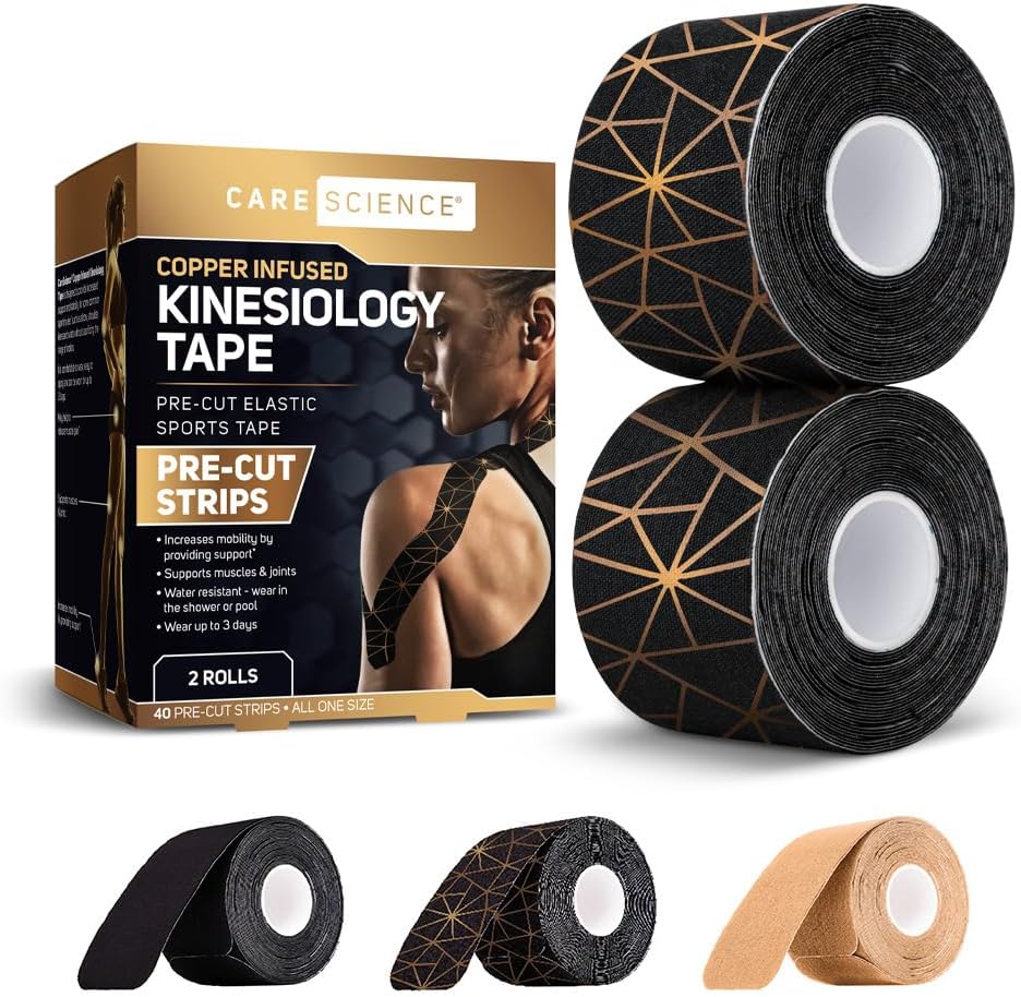Care Science Waterproof Kinesiology Tape, 40 Precut Strips (2 Rolls), 