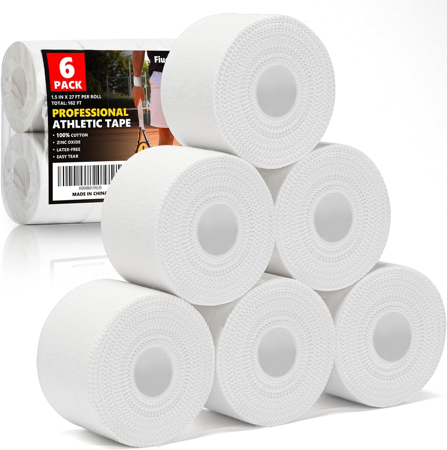 Professional 6 Pack White Athletic Tape, 1.5