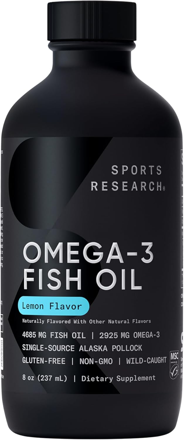 Liquid Omega-3 Fish Oil – 4685mg Wild Alaska Pollock, Lemon Flavor, 48