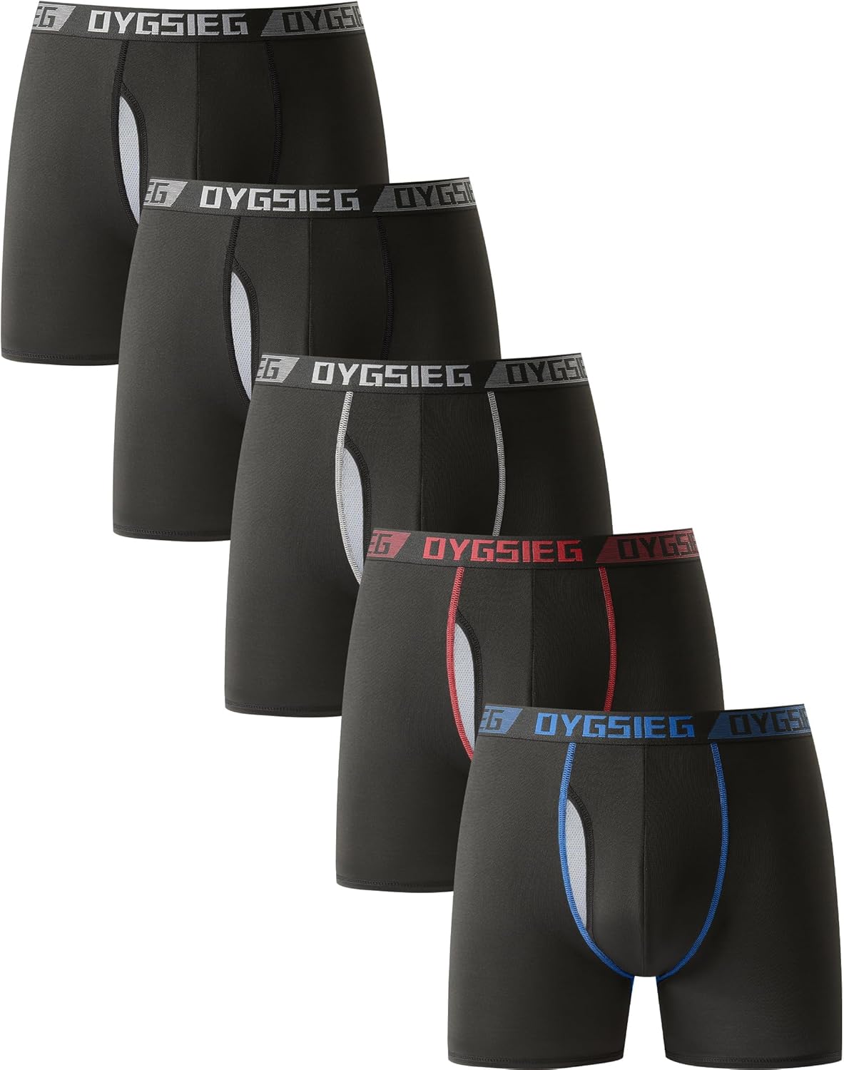 OYGSieg Men's Moisture-Wicking Odor Control Cool Boxer Briefs 5-Pack